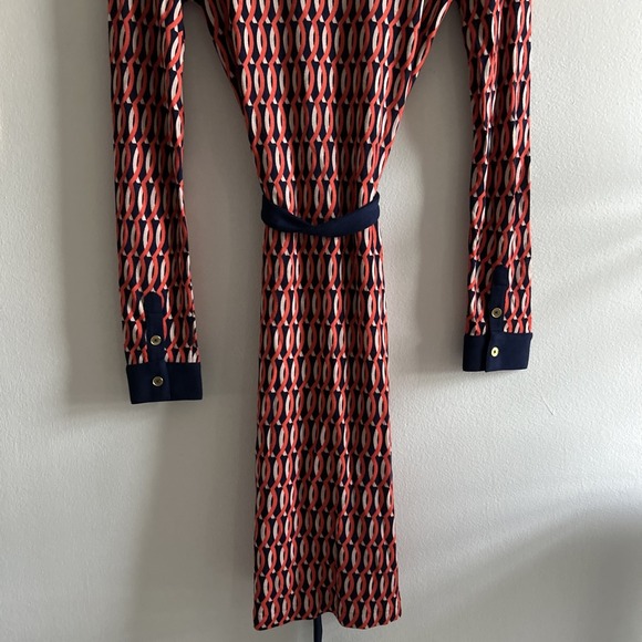 Boden Jersey Midi Tea Dress Women's Size 6 Red Blue Geometric Print - Picture 9 of 10